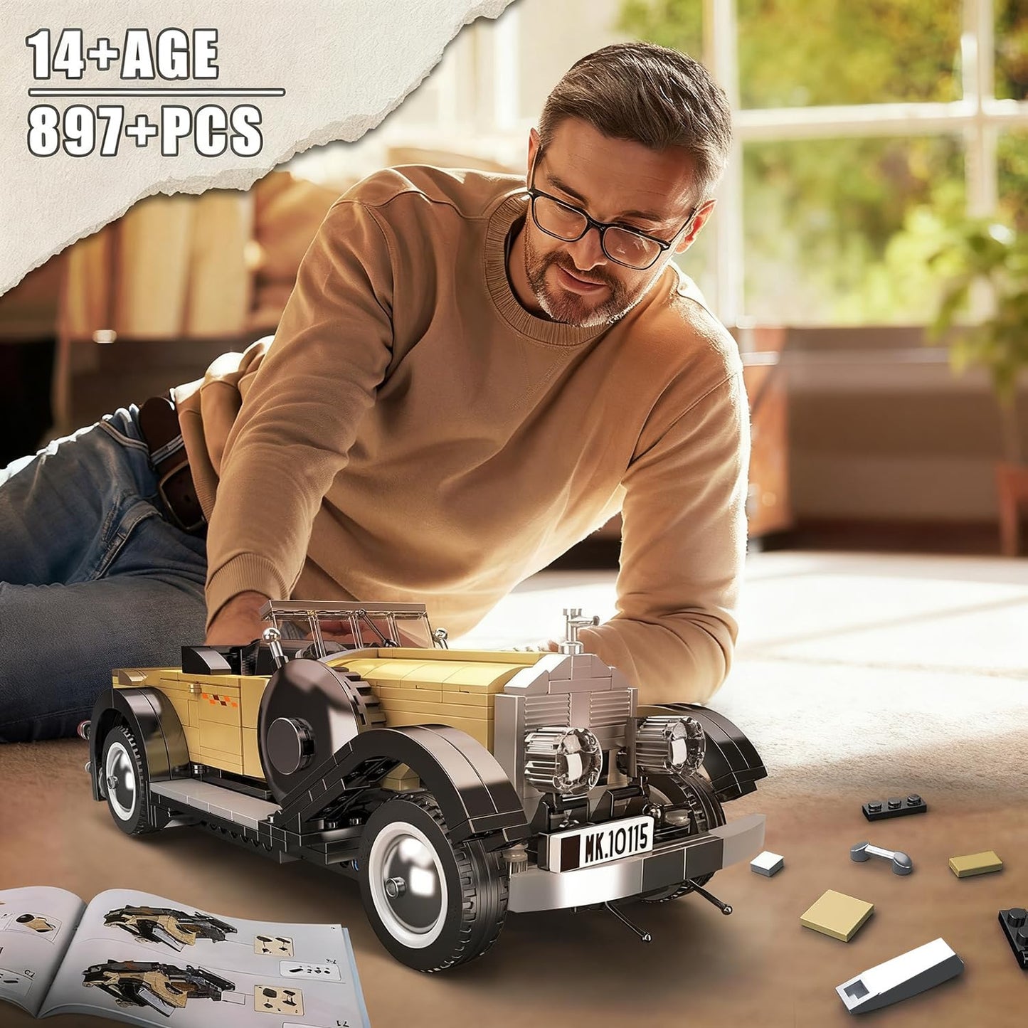Mould King 10115 Classic Cars Building Kits  MOC Vintage Car Model Building Blocks Set  Gift for Age 14+/mature-themed Collections Enthusiasts(897+ Pieces  Static Version)