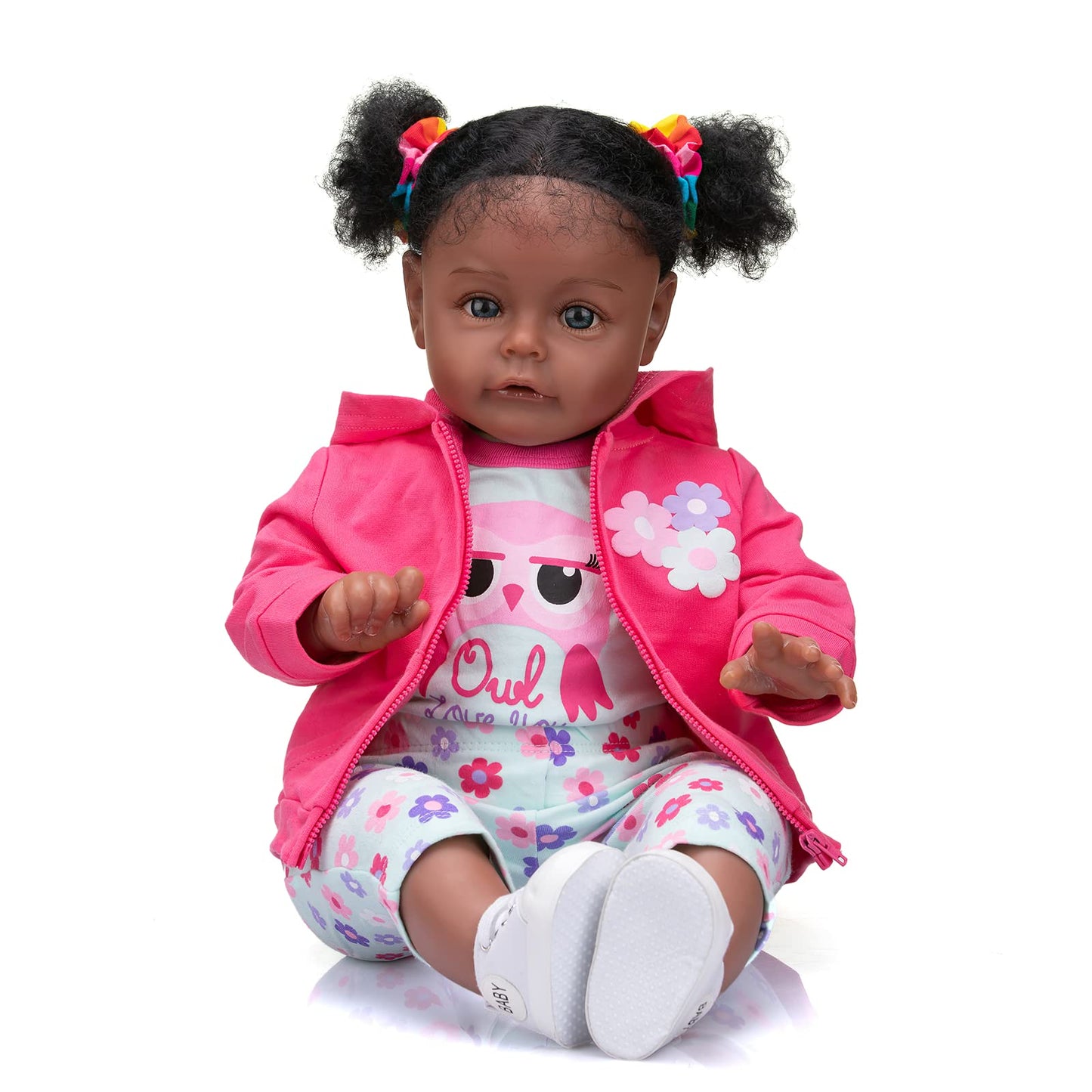 TERABITHIA 24 Inch Huge Size Rooted Curly Hair Lifelike African American Newborn Toddler Girl Dolls with Soft Weighted Body Dark Brown Skin Realistic Reborn Baby Doll Child Birthday Gift Set