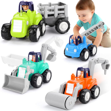 Orwine Toy Cars For 1 Year Old Boy, Inertia Toy Trucks, Early Educational Boy Toys Baby Toys 12-18 Months, Push And Go Cars Gifts For 1 Year Old Boys, Construction Vehicles Toddler Toys 4Pcs