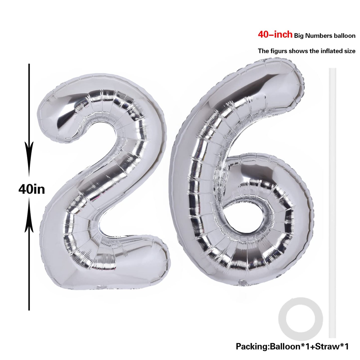 40 Inch Number 26 Balloon Silver Jumbo Giant Big Large Number 26 Foil Mylar Silver Balloons 62Th Birthday Party Anniversary Deco
