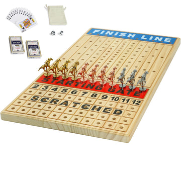 Large 21 Inches Horse Racing Board Game With 11 Luxury Metal Horses Thickened Wood Game Chessboard Including Dice And Cards Fini