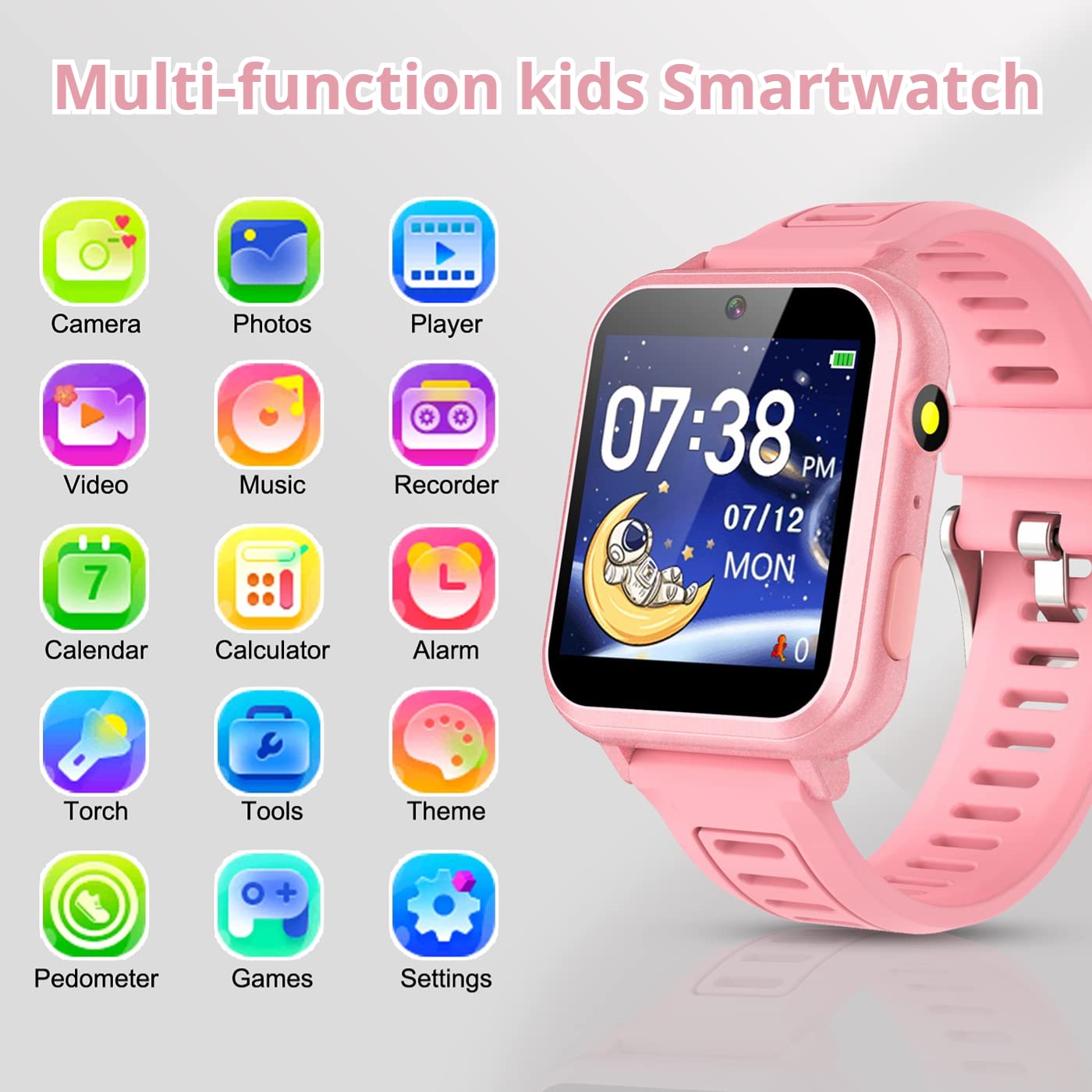 Tixpc Kids Smart Watch For Kids Girls With Camera Music Player Pedometer Alarm Clock Games Calculator Flashlight 12/24 Hr Kids Watches Toys For Girls Gift For 6 7 8 9 10 11 12 Year Old Girls