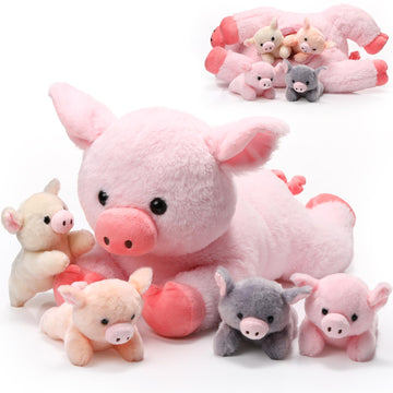 Silipull 5 Pcs Pig Stuffed Animals, 12 Inch Large Plush Mommy Pig With 4 Little Baby In Mother Belly, Gift For Boys And Girls' C
