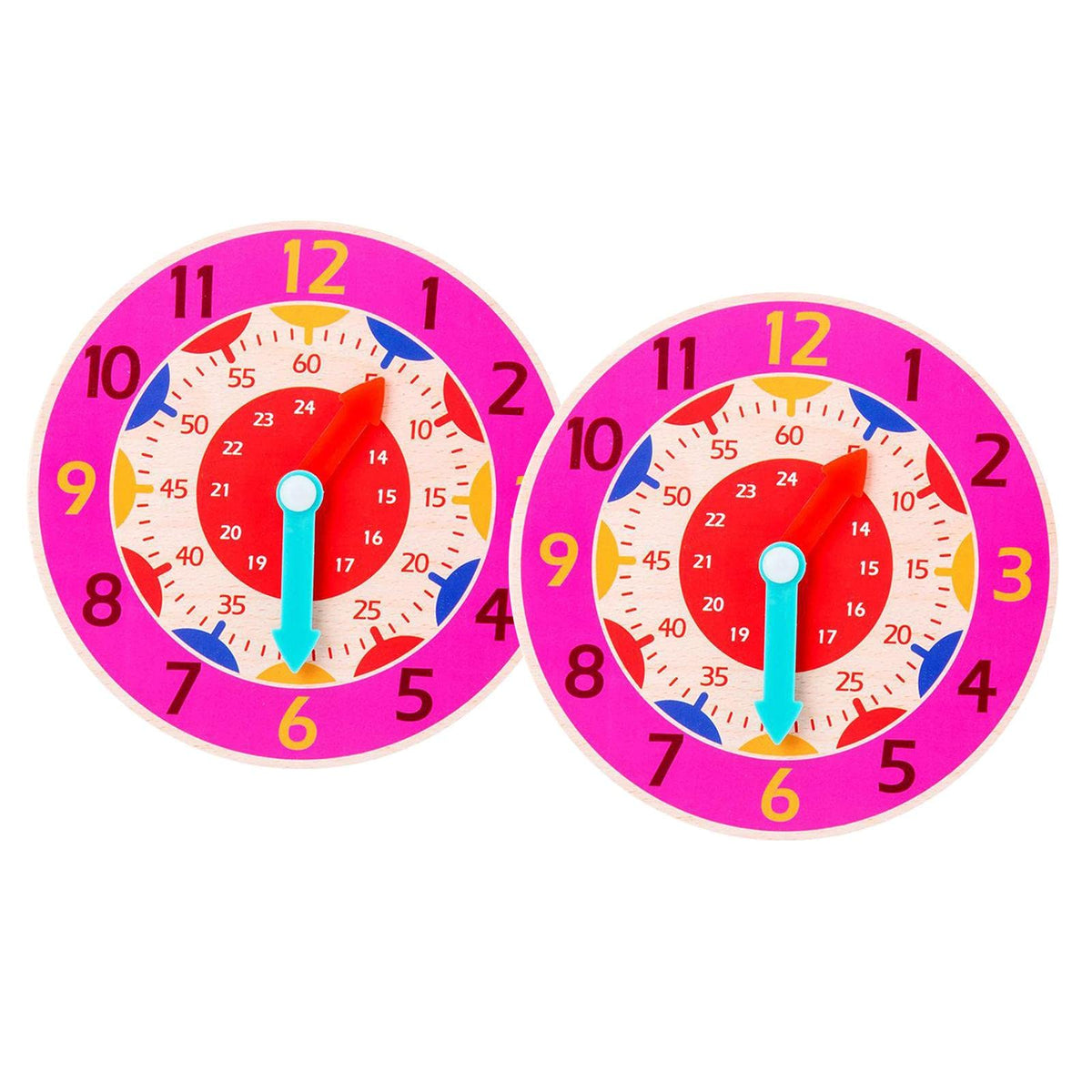 Meadawgs2 Piece Montessori Wooden Clock Toy Teaching Aids Toys For Kids Preschool Rose Red|Baby|Toys For Baby|Developmental Baby
