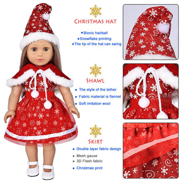 Ebuddy Doll Clothes And Accessories 5Pc Christmas Clothes Dress With 1 Pair Shoes For 18 Inch Girl Doll,Most 18 Inch Dolls