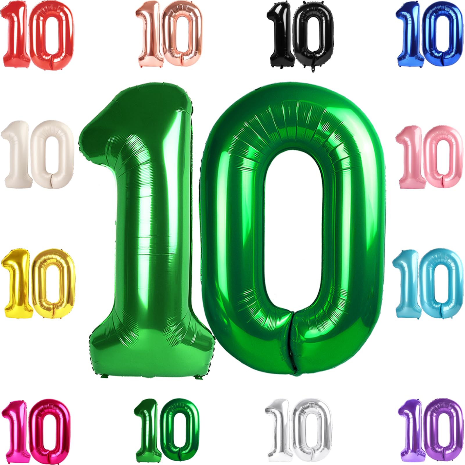 10 Balloon Number, Green Number 10Th Birthday Balloons 40 Inch, 10 Years Old Green Birthday Decorations For Boys Girls, 10Th Ann