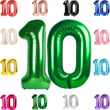 10 Balloon Number, Green Number 10Th Birthday Balloons 40 Inch, 10 Years Old Green Birthday Decorations For Boys Girls, 10Th Ann