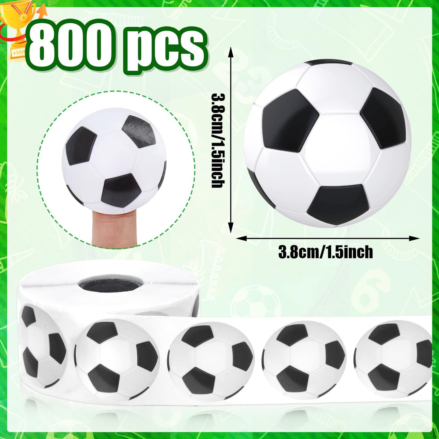 DECYOOL 800 Pcs Soccer Stickers Roll, Waterproof Sports Stickers for Boys Girls Self-Adhesive Soccer Ball Sticker for Water Bott