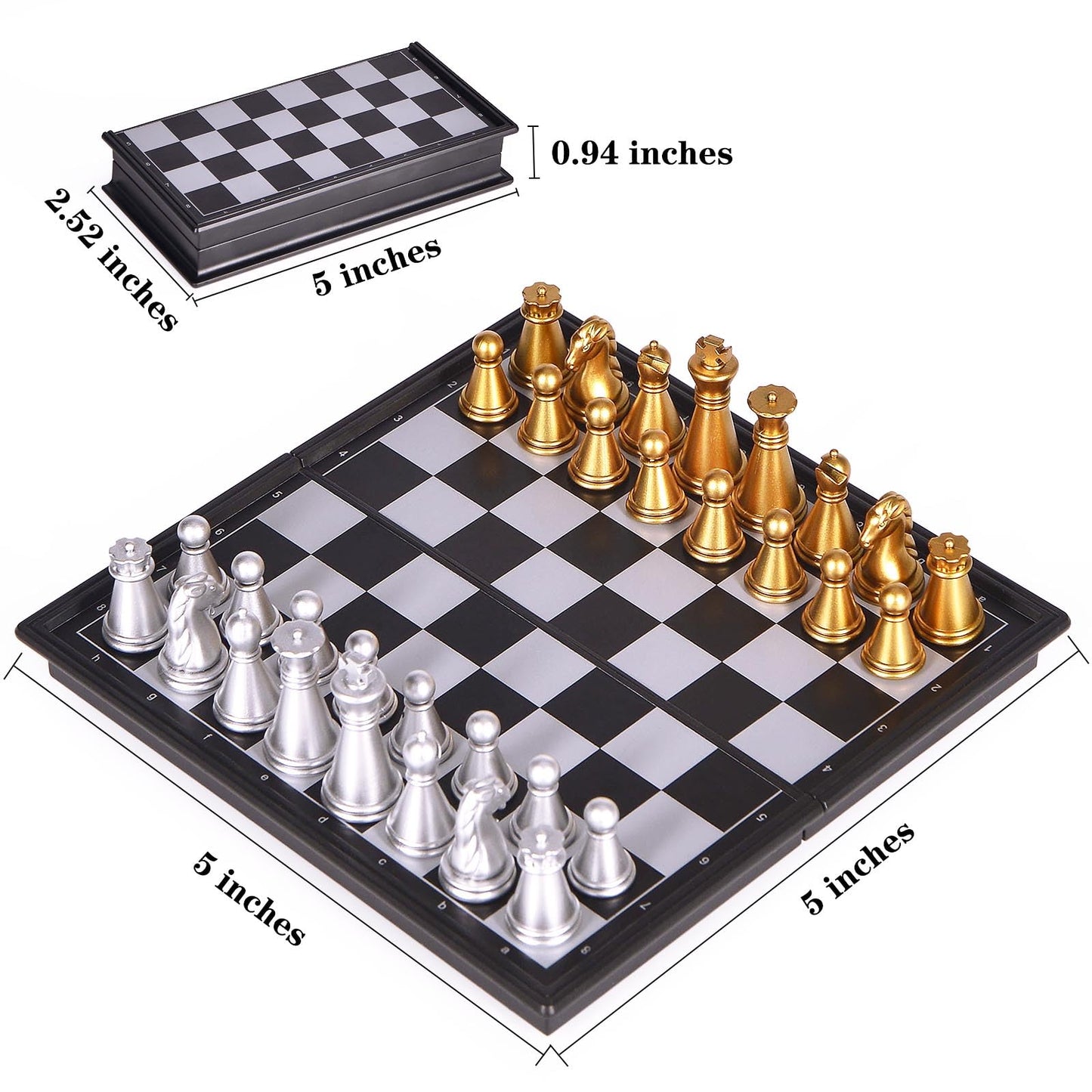 KICTERO 5 Mini Chess Set Travel Board Game with Magnetic Folding Chess Board Portable and Store Chess Pieces Pocket Chess Games for Kids and mature-themed Easy to Carry