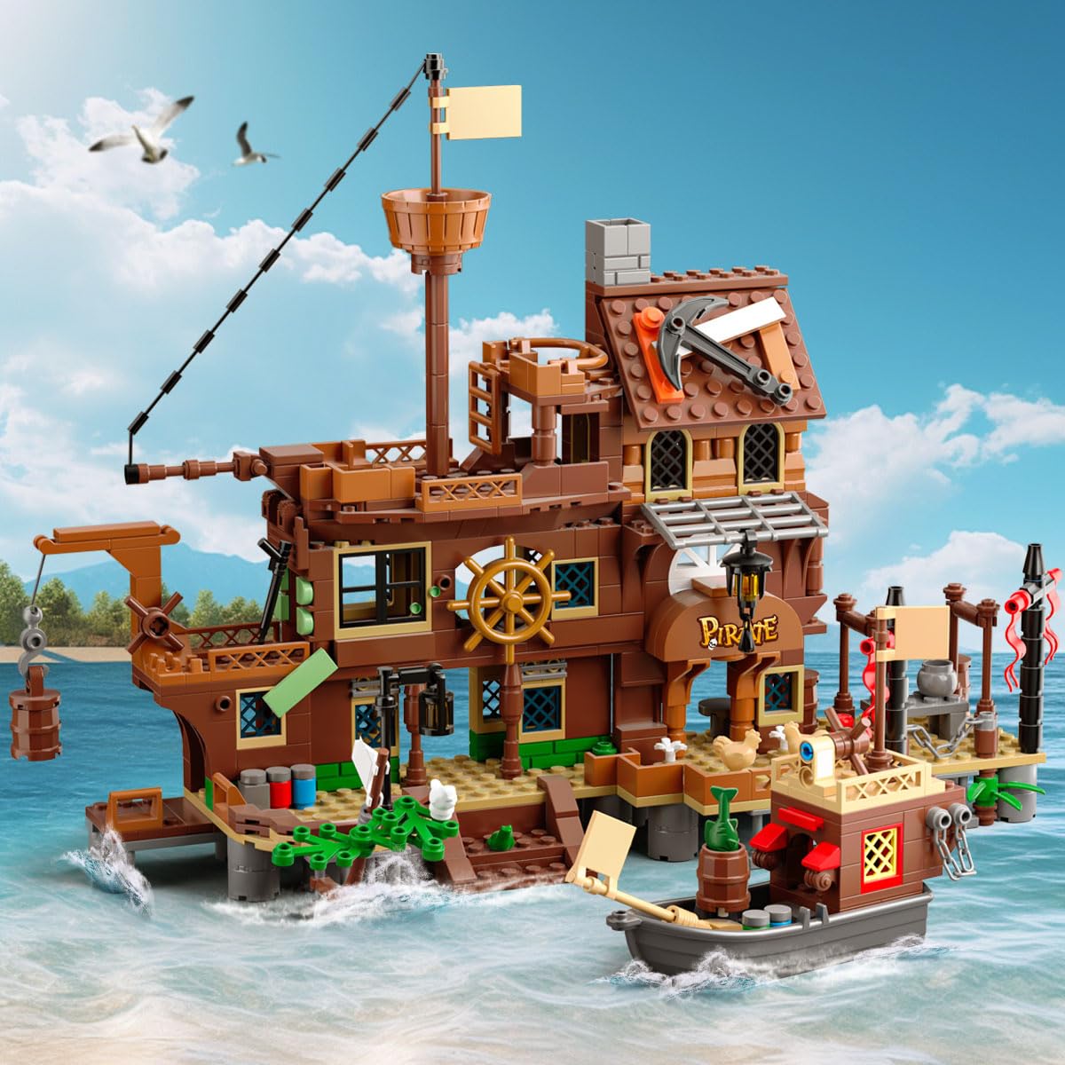 Pirate Ship Building Toys, Pirate Dock Themed City Building Block Set, A Gift Compatible With Lego Sets For Boys 8-14 & Adults (560Pcs)