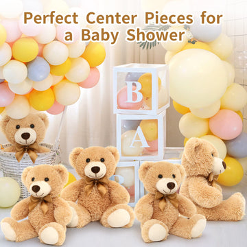 Tezituor Teddy Bear Stuffed Animal Bulk 5 Packs, 14In Small Bulk Teddy Bear Plush, Teddy Bears Centerpiece For Baby Shower, Stuffed Bears Gift For Kids Girlfriend On Christmas, Valentines, Light Brown
