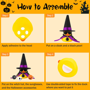 Wonuu Halloween Rubber Duck Witch Duck Car Decorations Halloween Accessories Witch Hat Pumpkin Skull And Cloak, Long Black Skirt