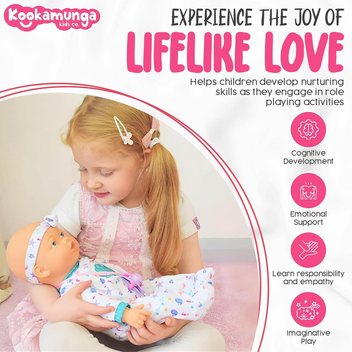 KOOKAMUNGA KIDS 16 Interactive Baby Doll - Realistic Touch-Activated Sounds, Moves, Breathes - Includes Toy Baby Bottle, Blue