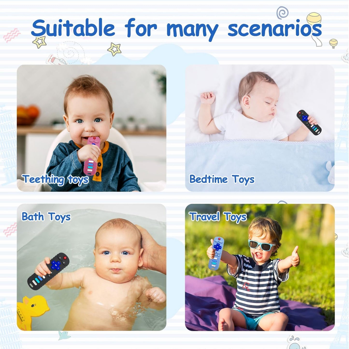 Ersihua 2Pcs Silicone Teething Toys, Tv Remote Control Shape Teethers For Babies Teething Toys, Silicone Tv Remote Teether Bpa F