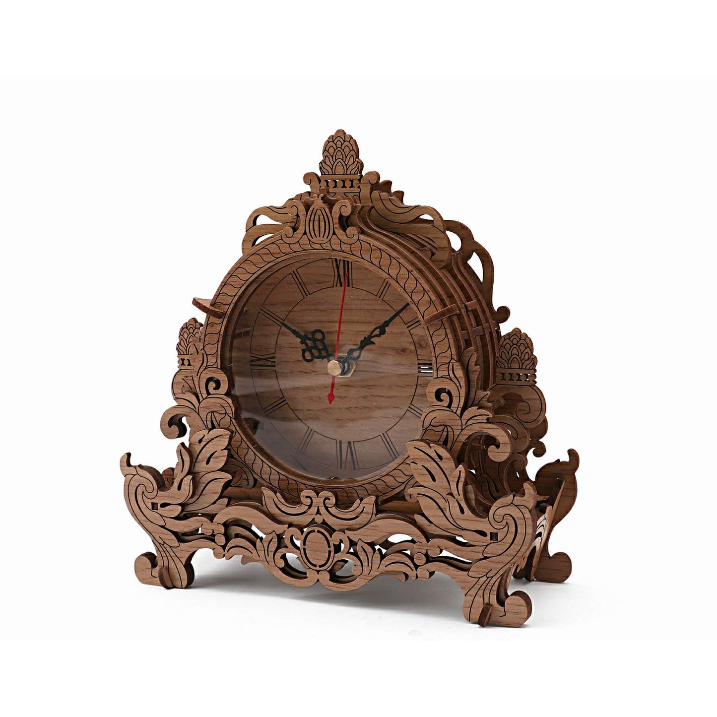 OWNONE 1 Wooden 3D Puzzle Clock Model Kit for mature-themeds  DIY Desk Clock  Dark Wooden 3D Puzzles  Crafts Gifts for Kids Children