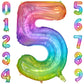 Paticool 40 Inch Rainbow Number Balloon 5, Large Number Foil Balloons Mylar For Girl Boy Birthday Party Celebration Decorations