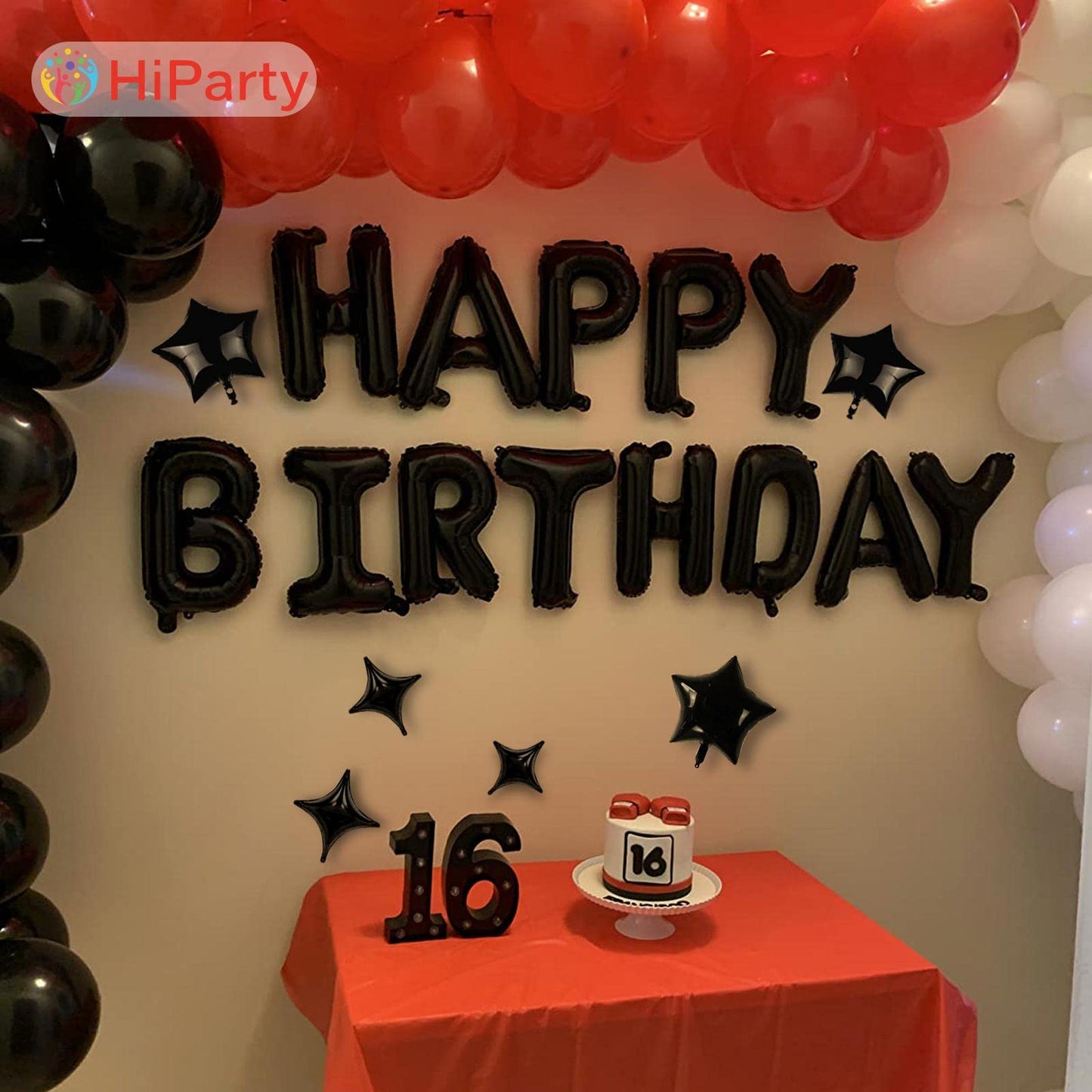 Black Happy Birthday Balloons Banner, 3D Mylar Foil Letter Birthday Balloons With 6Pcs Star Balloons, Birthday Party Decorations