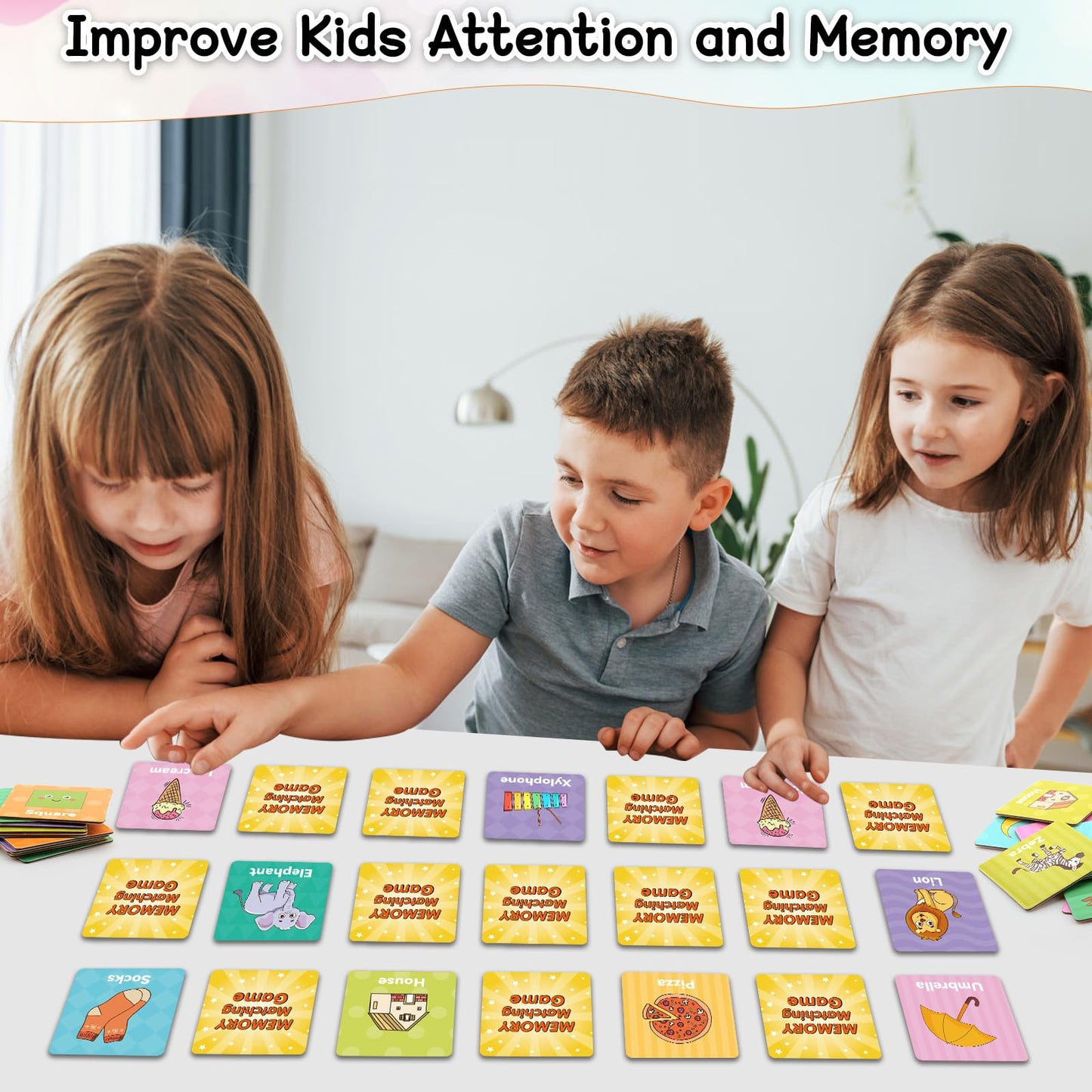 First Words Memory Game, Memory Games For Kids Ages 4-8, Matching Games For Toddlers 3-5, 60 Flash Cards Phonics Games, Memory C