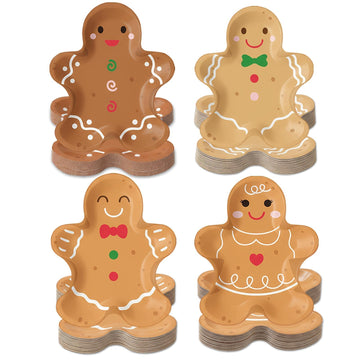 OuMuaMua 100Pcs Christmas Gingerbread Paper Plates, Gingerbread Man Shape Disposable Paper Plates Decorative Tableware Xmas Dess
