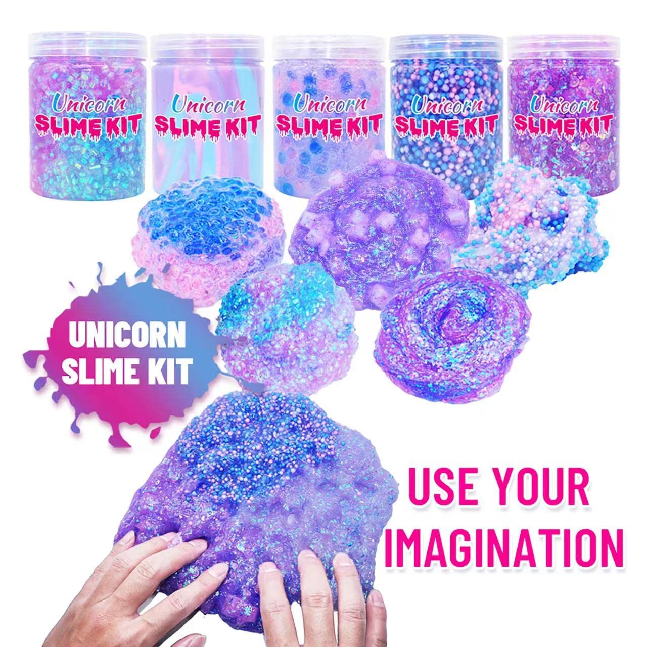 Unicorn Slime Kit For Girls 4-12,Supplies Makes Butter Slime,Candy Confetti Slime,Glimmer, Foam Jelly Cubes Slime Party Favors For Kids