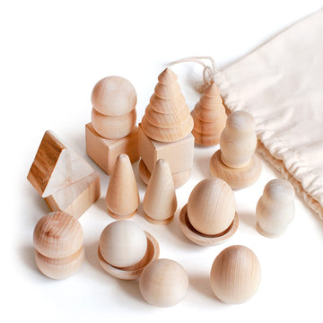 Ulanik Wonderful Bag Toddler Montessori Toys For 3 Year Old + Unfinished Wooden Figurines For Shape Sorting & Diy Painting Pyrography Decoupage Crafts — 20 Pcs