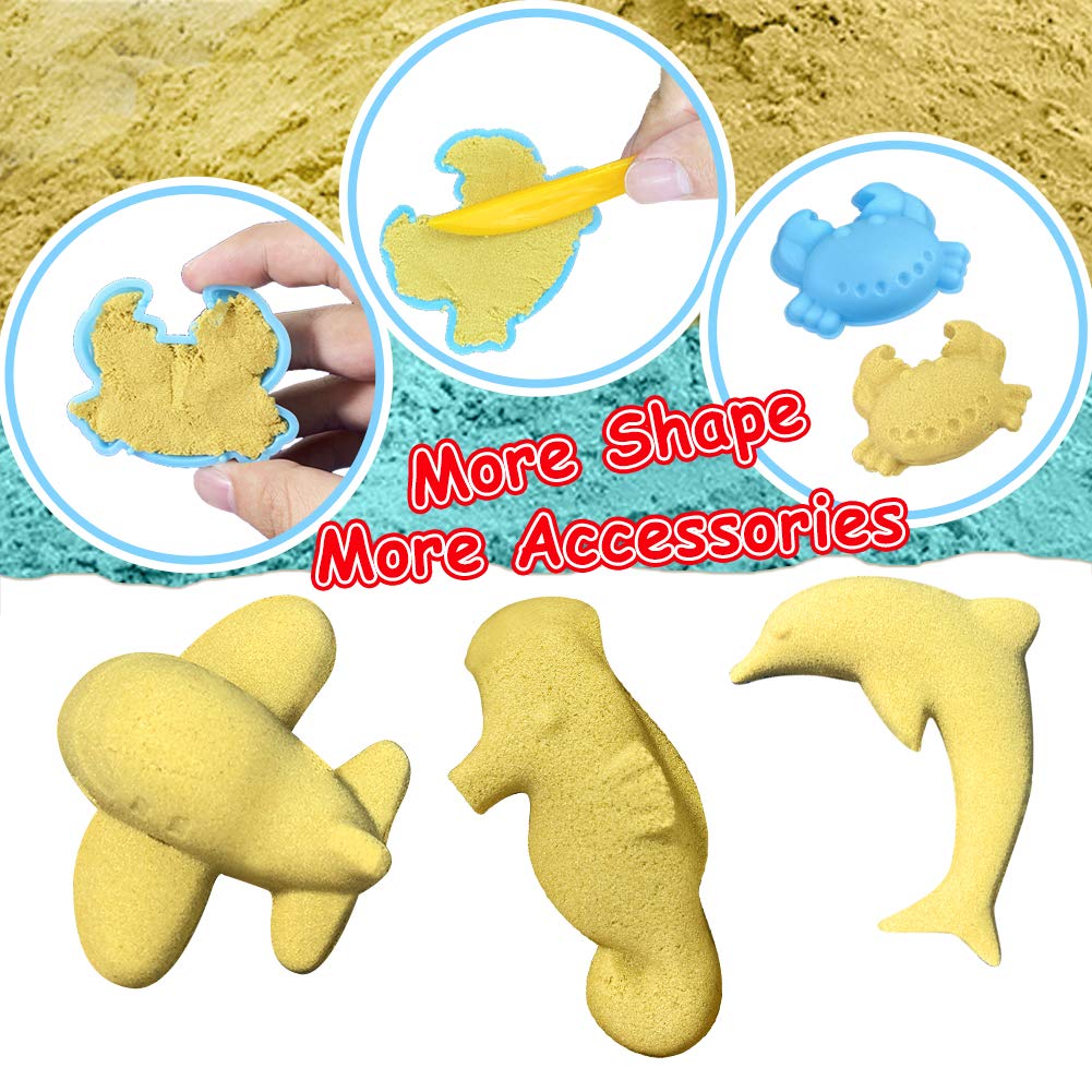 ESSENSON Play Construction Sand Kit - 3lbs Sand with 2 Colors, 6 Mini Construction Trucks, Construction Toys and Signs, Animal M