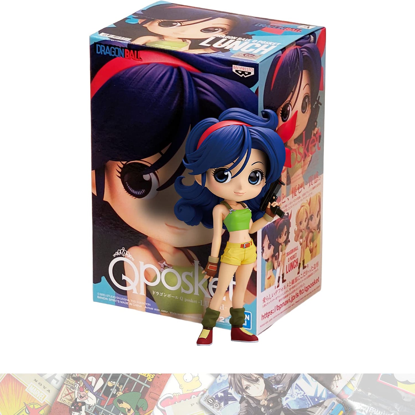 Banpresto Launch [A]: 14cm Q Posket Mini Statue Figurine Bundled with 1 A.C.G. Compatible Theme Trading Card (17436)