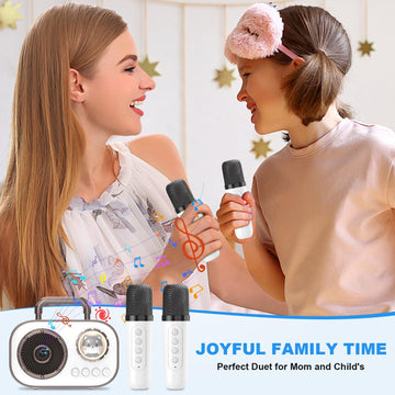Mini Karaoke Machine For Kids Adults, Fun Portable Bluetooth Speaker With 2 Wireless Microphones, Stereo Sound Enhanced, Rich Ba