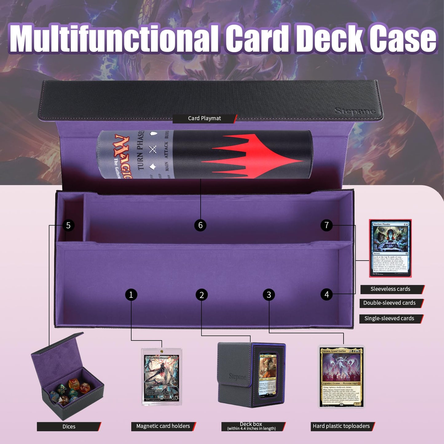 Trading Card Storage Box, 2200+ MTG Deck Box Leather Magnetic Closure Commander Deck Box, Holds 5 Small Deck Boxes, Includes 1 S