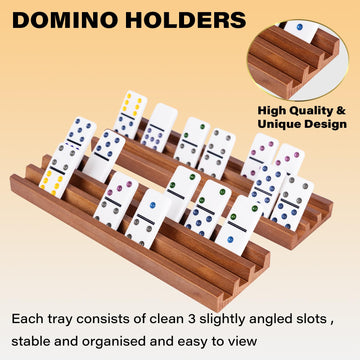 Wooden Domino Racks Set Of 8, Wood Domino Tiles Trays, Domino Holders Organizer For Mexican Train And Other Domino Games-Dominos