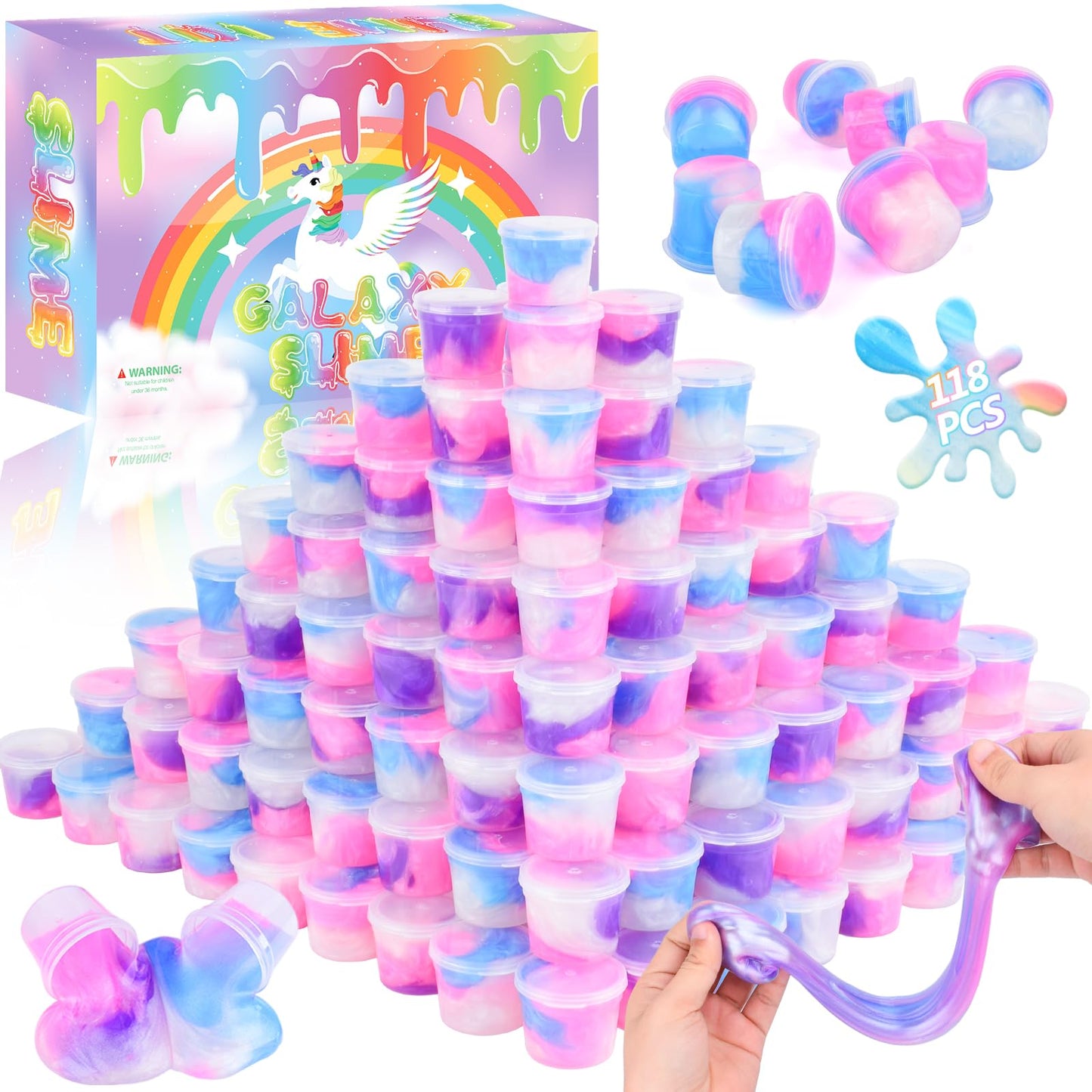 118 Pack Unicorn Galaxy Slime Kit  Non Sticky  Stress & Anxiety Relief  Wet  Bulk Slime Cup  Unicorn Slime Party Favors for Girls & Boys  Birthday Gift  Classroom Reward  Goodie Bag Stuffers