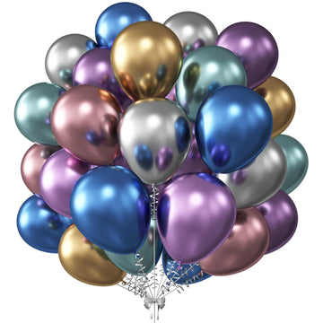 Kalor 12 Inch Metallic Multicolor Balloons, 50 Pcs Latex Helium Metallic Balloons For Kid'S Birthday Party, Baby Shower, Wedding, Graduate Party Decorations
