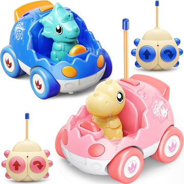 2 Pack Remote Control Car Toys for Girls 2 3 4 Years Old, Race Cars for Toddlers, Dinosaur Toys for Kids 2-4, RC Car Toys with M