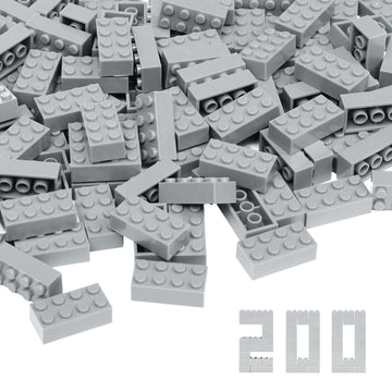 Unirolic Classic Building Bricks, 200 Piece 2X4 Building Blocks Stem Creative Building Toys Compatible With All Major Brands, Moc Building Bricks Diy Play Set For Kids Age 6+ (Light Grey)