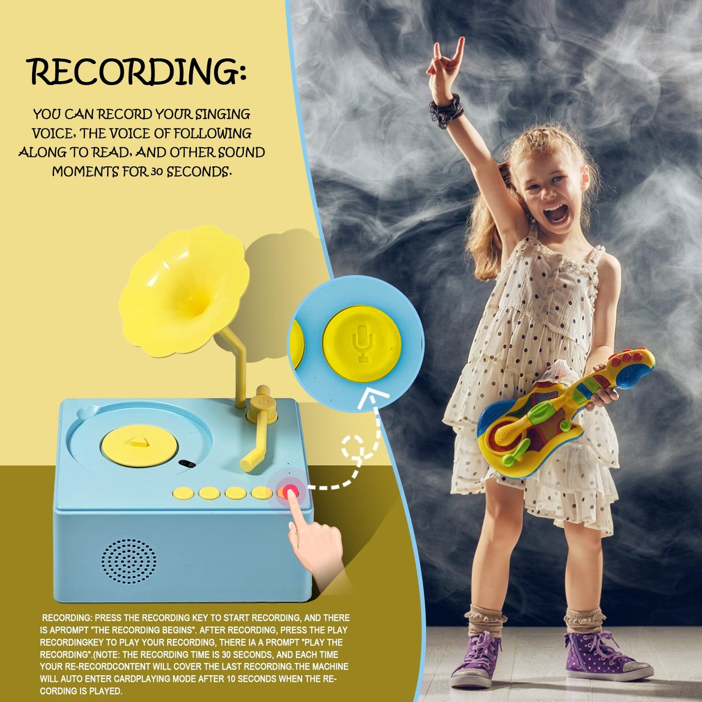Kids Gramophone With 96 Learning Cards, Toddler Gramophone Music Toy, Kids Phonograph Toddler Record Player, Kids Gramophone, Ch