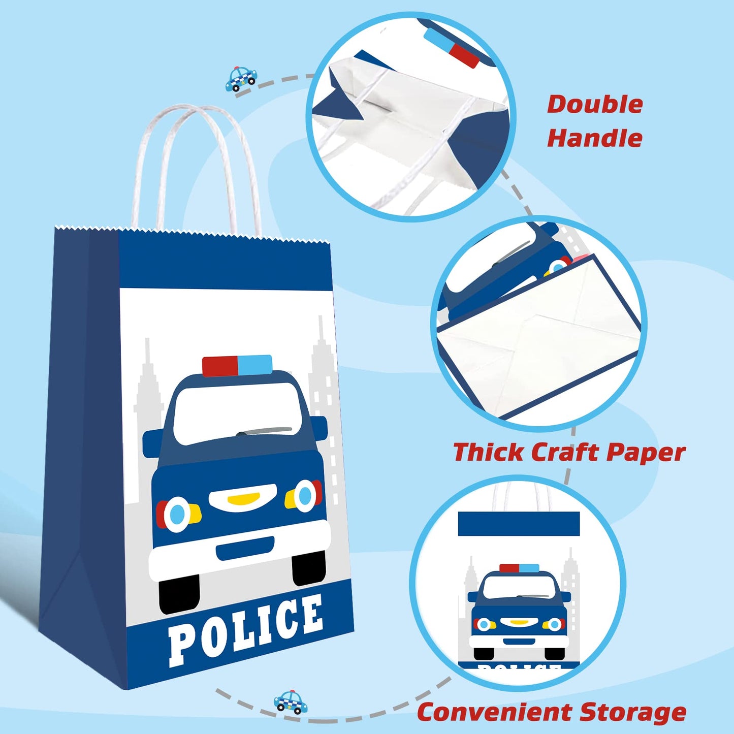 16Pcs Police Party Bags Police Decorations For Party Police Gift Bag Police Party Favors For Kids Police Car Party Favors Police