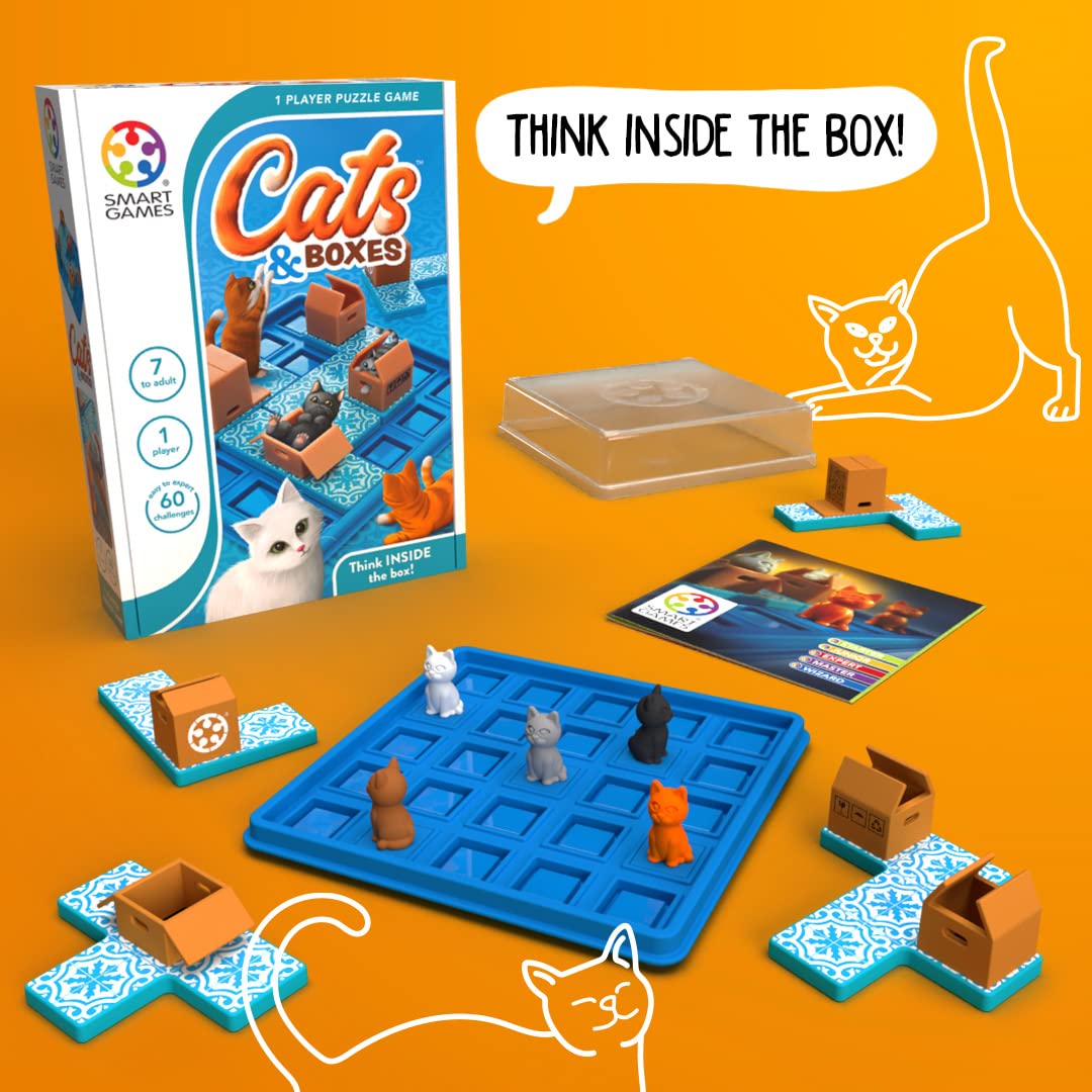 SmartGames Cats & Boxes Travel Game with 60 Challenges for Ages 7-mature-themed