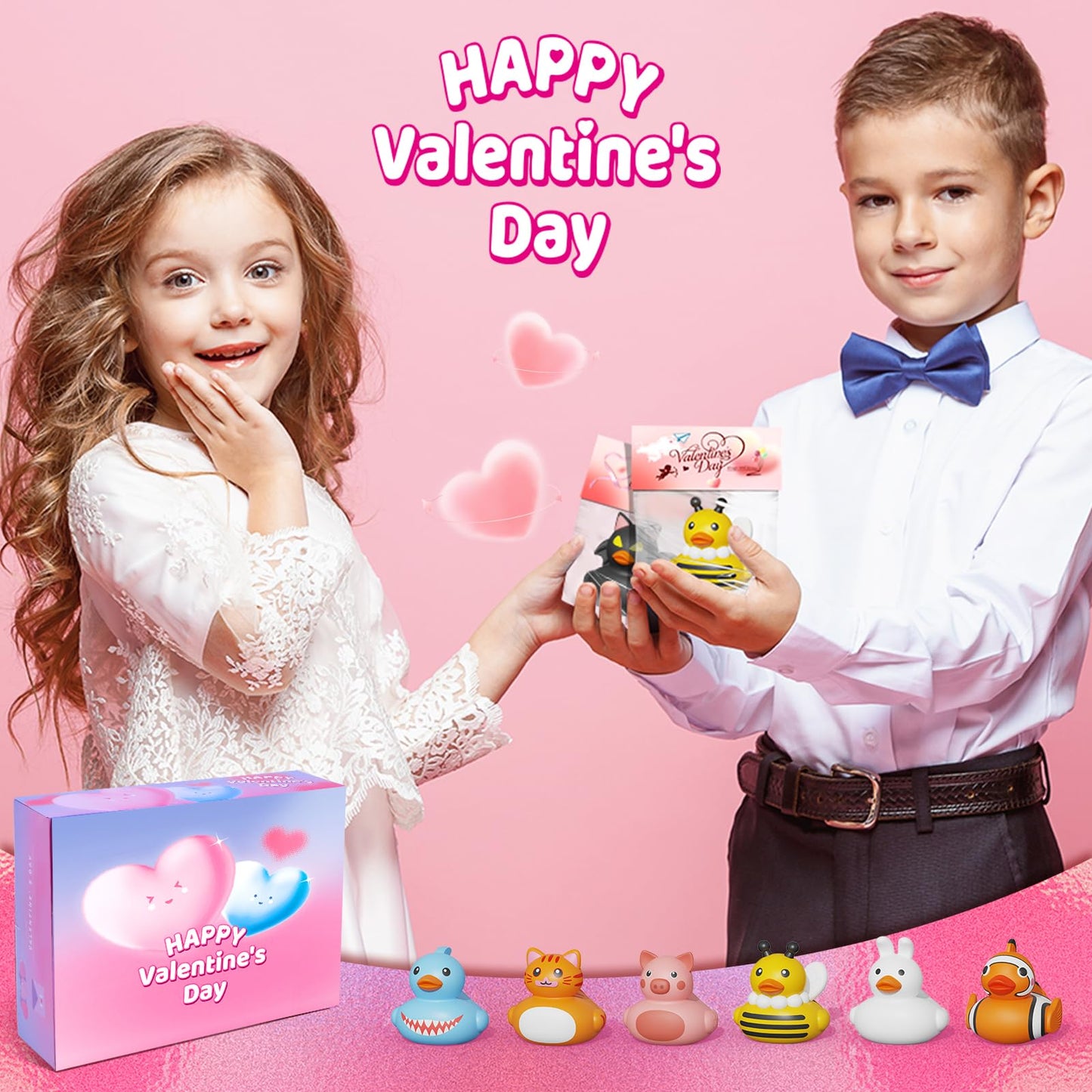 Konijiwa Valentines Day Gifts For Kids Includes 24 Pack Rubber Duck And Valentine Cards, School Valentine'S Day Party Exchanges