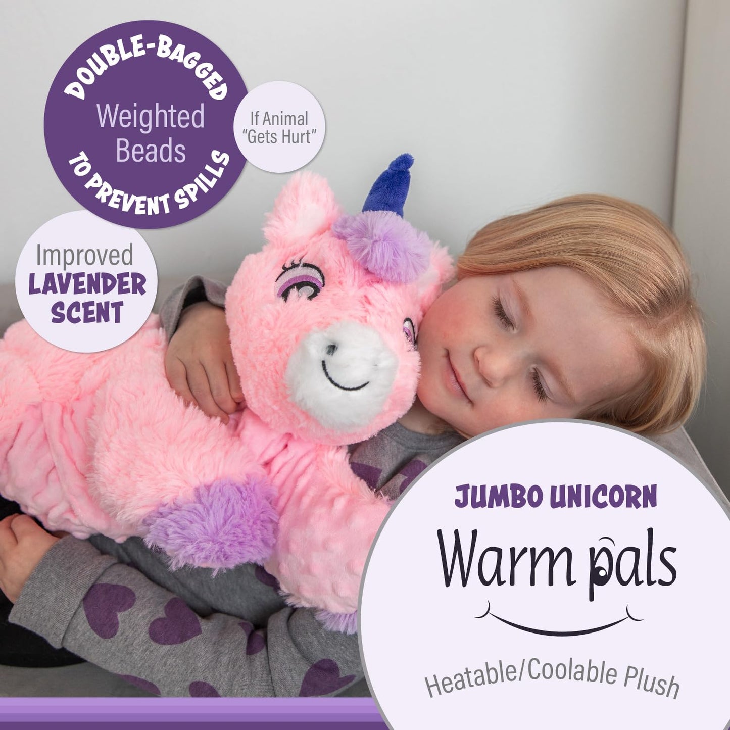 1I4 Group Jumbo Weighted Hugs By Warm Pals - Unicorn - 4Lbs - Cozy Microwavable Lavender Scented Plush Toys - Stuffed Animal - C
