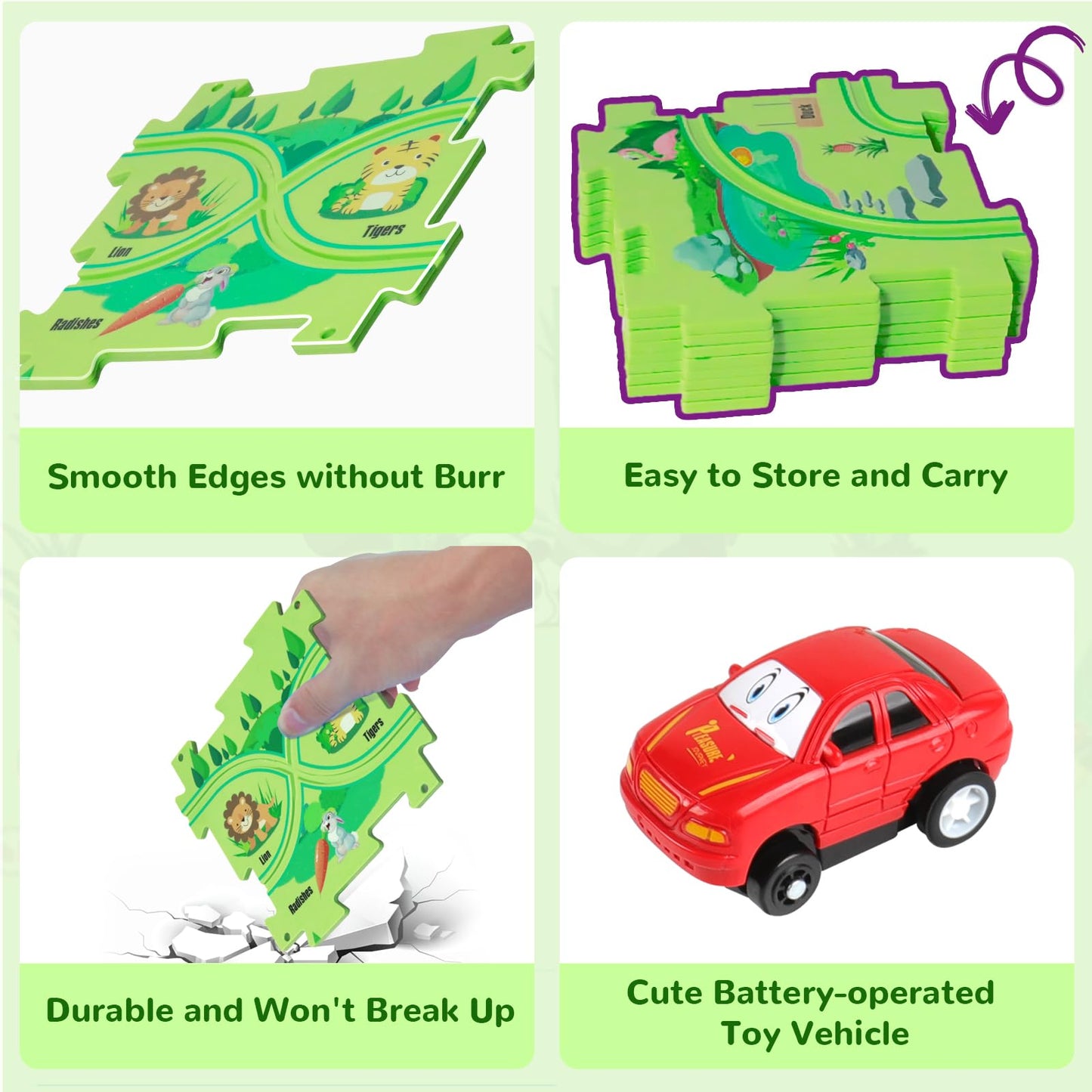Xazastov Puzzle Track Car Play Set, Plastic Floor Puzzles For Kids With Vehicles, 2 3 4 5 6 Year Oold Boy Toys Gift, Toys For 2