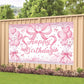 Cute Pink Bownot Birthday Party Backdrop Pink Bow Balloon Happy Birthday Banner Photography Background for Girls Teens Party Sup