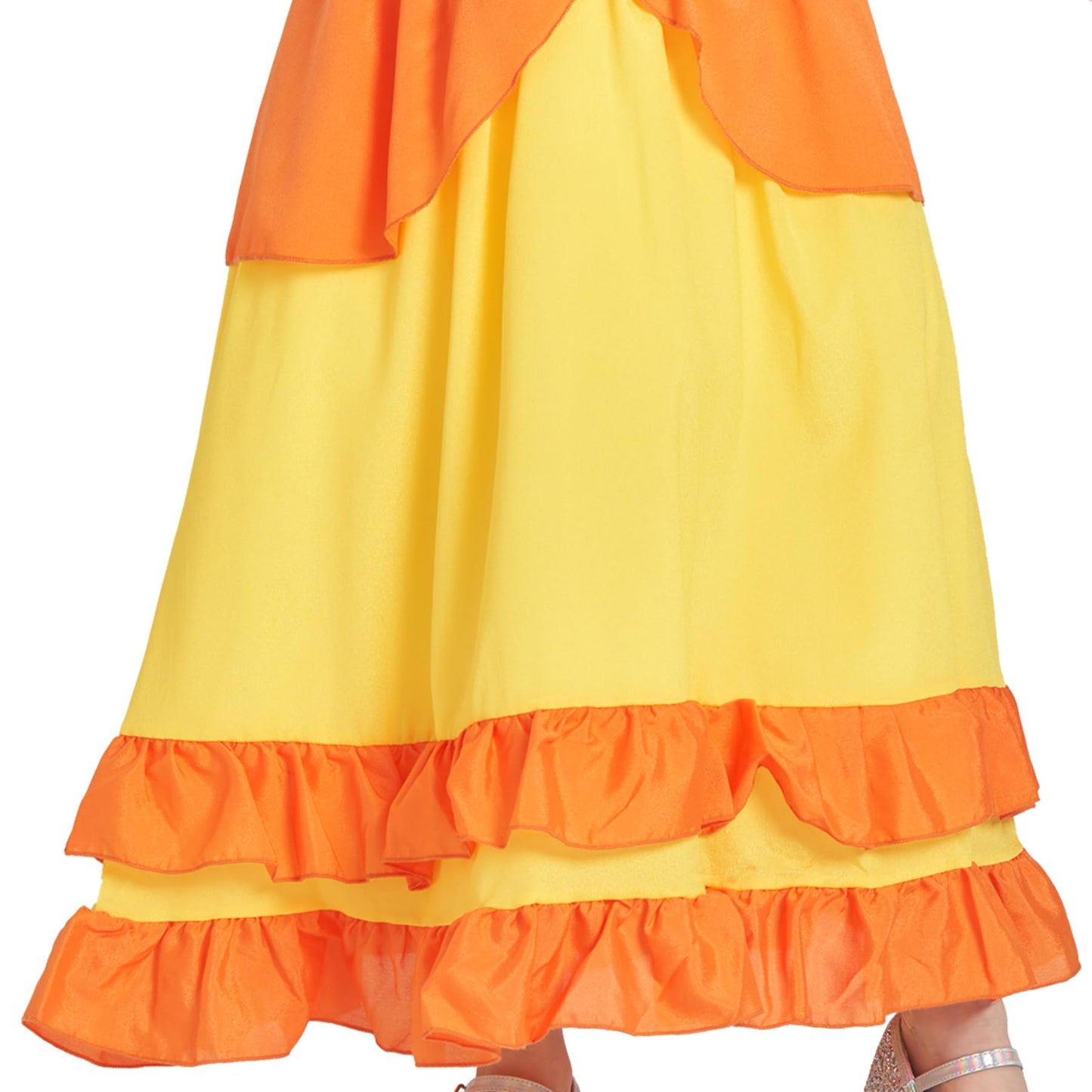 IKALI Princess Costume for Girls, Yellow Princess Dress Outfit With Accessories Crown, Wand and Gloves, Kids Toddlers Birthday F