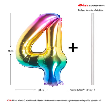 40 Inch Rainbow Digit Helium Foil Birthday Party Balloons (Dark Rainbow 4)