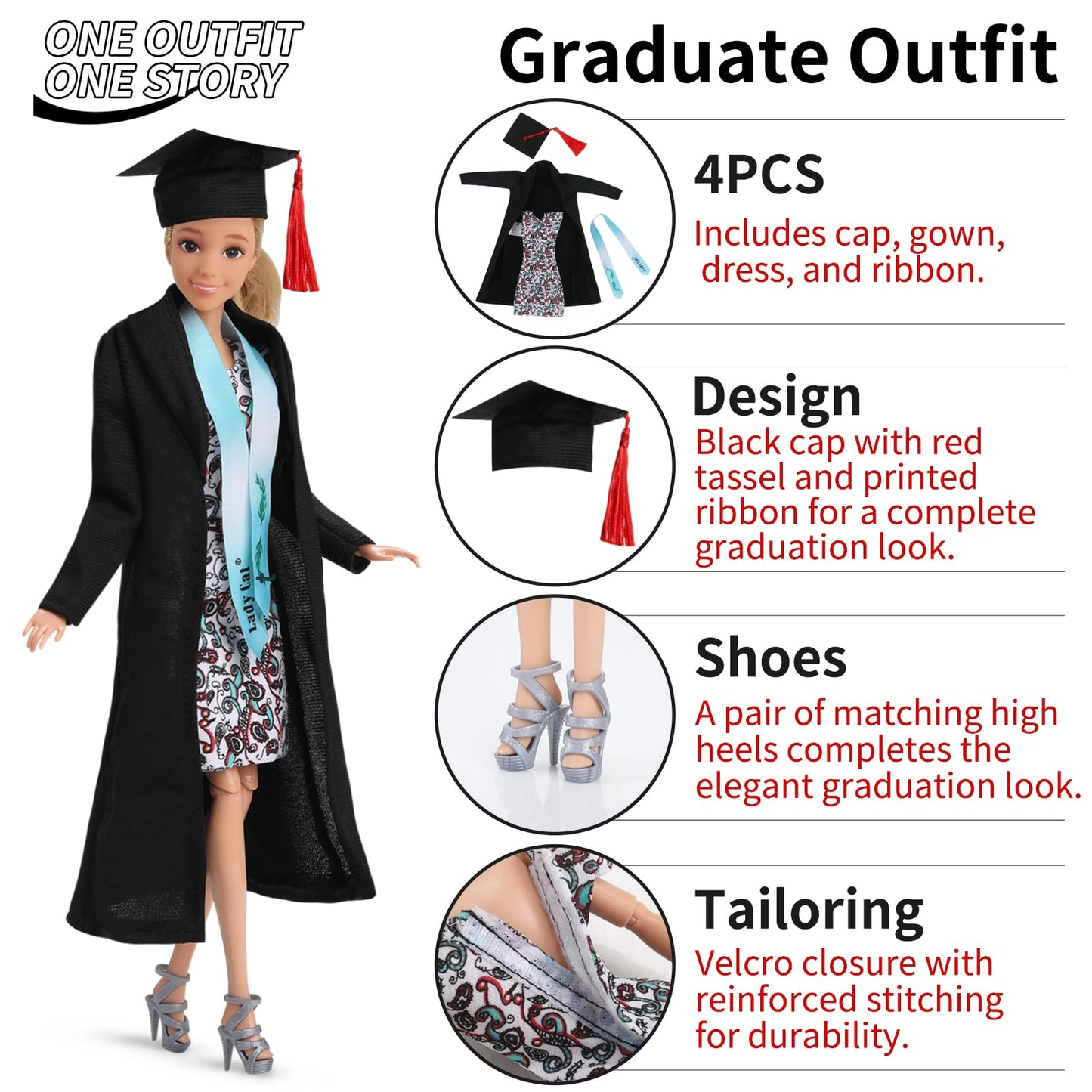 11.5-Inch Themed Doll Clothes & Accessories - Educational Role Play Gift Set for Girls with 1 Doll, 5 Outfits (Santa, Wedding, G