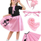 APRROOT Poodle Skirt for Girls 50s Outfit Kids Halloween Costume 2025 Sock Hop Outfit with Headbands, Glasses, Scarves 4-6Y Pink