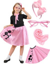 APRROOT Poodle Skirt for Girls 50s Outfit Kids Halloween Costume 2025 Sock Hop Outfit with Headbands, Glasses, Scarves 4-6Y Pink