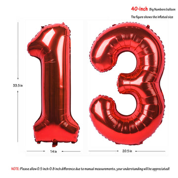40 In Red Number Balloons Helium Foil Mylar Balloon Birthday Party Banquet Decoration Digital 13