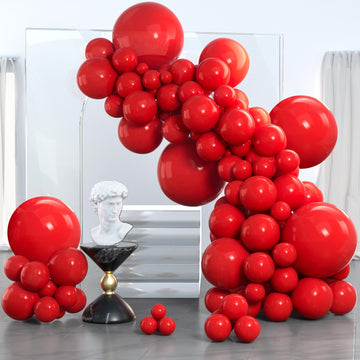 PartyWoo Red Balloons - 120 pcs Matte Red Balloons (18" 12" 10" 5") for Birthday and Party Decorations, Rubber, Red-Y57