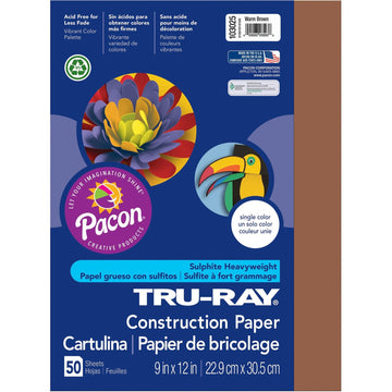 Tru-Ray Construction Paper, 50% Recycled, 9 x 12, Warm Brown, Pack Of 50