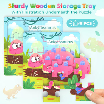 Zeoddler Wooden Puzzles For Toddlers, 8 Pack Dinosaur Jigsaw Puzzles For Kids3-5, 9 Pieces Preschool Learning Activities, Learning & Educational Puzzles, Gift For Boys, Girls